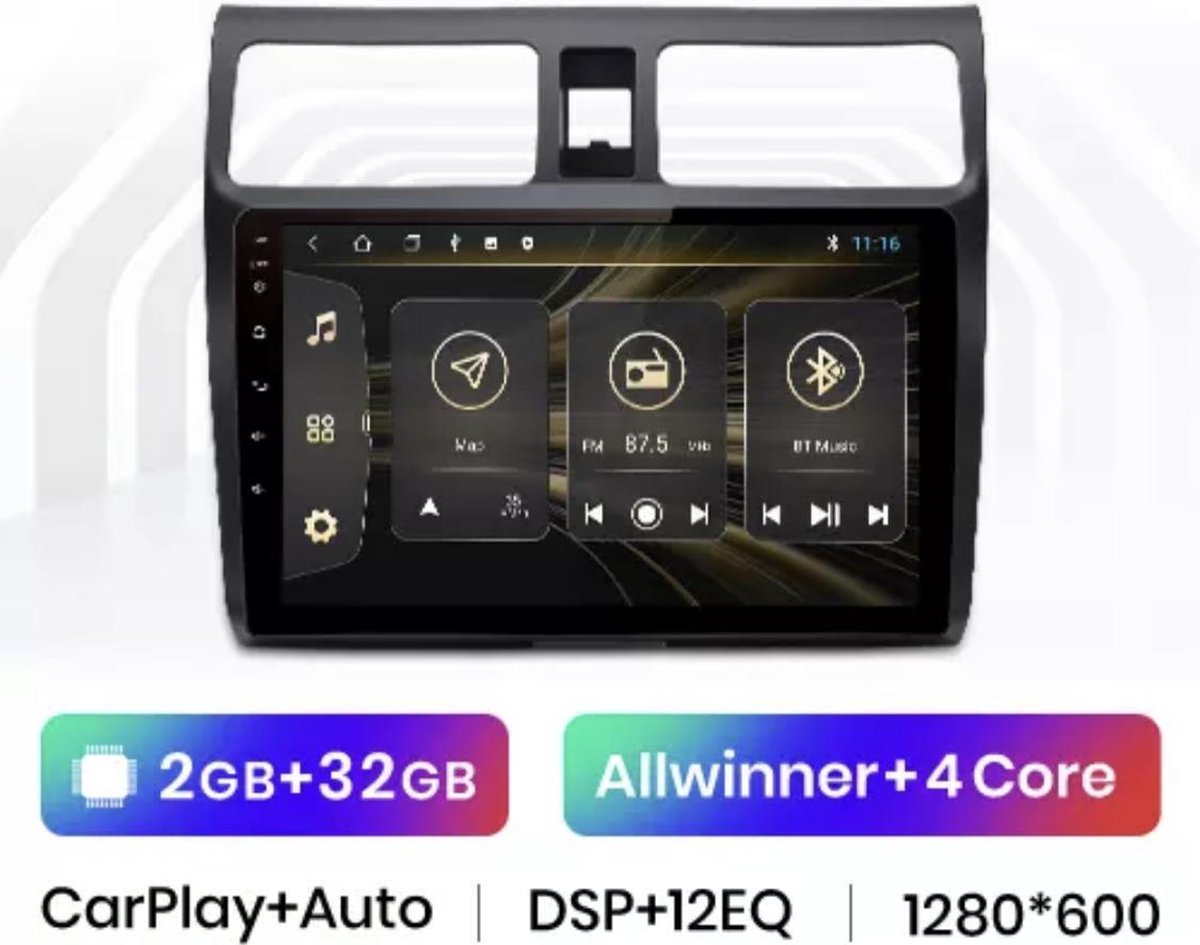 CarPlay Suzuki Swift 2005-2010 Android 10 navigatie en multimediasysteem Bluetooth USB WiFi 2+32GB