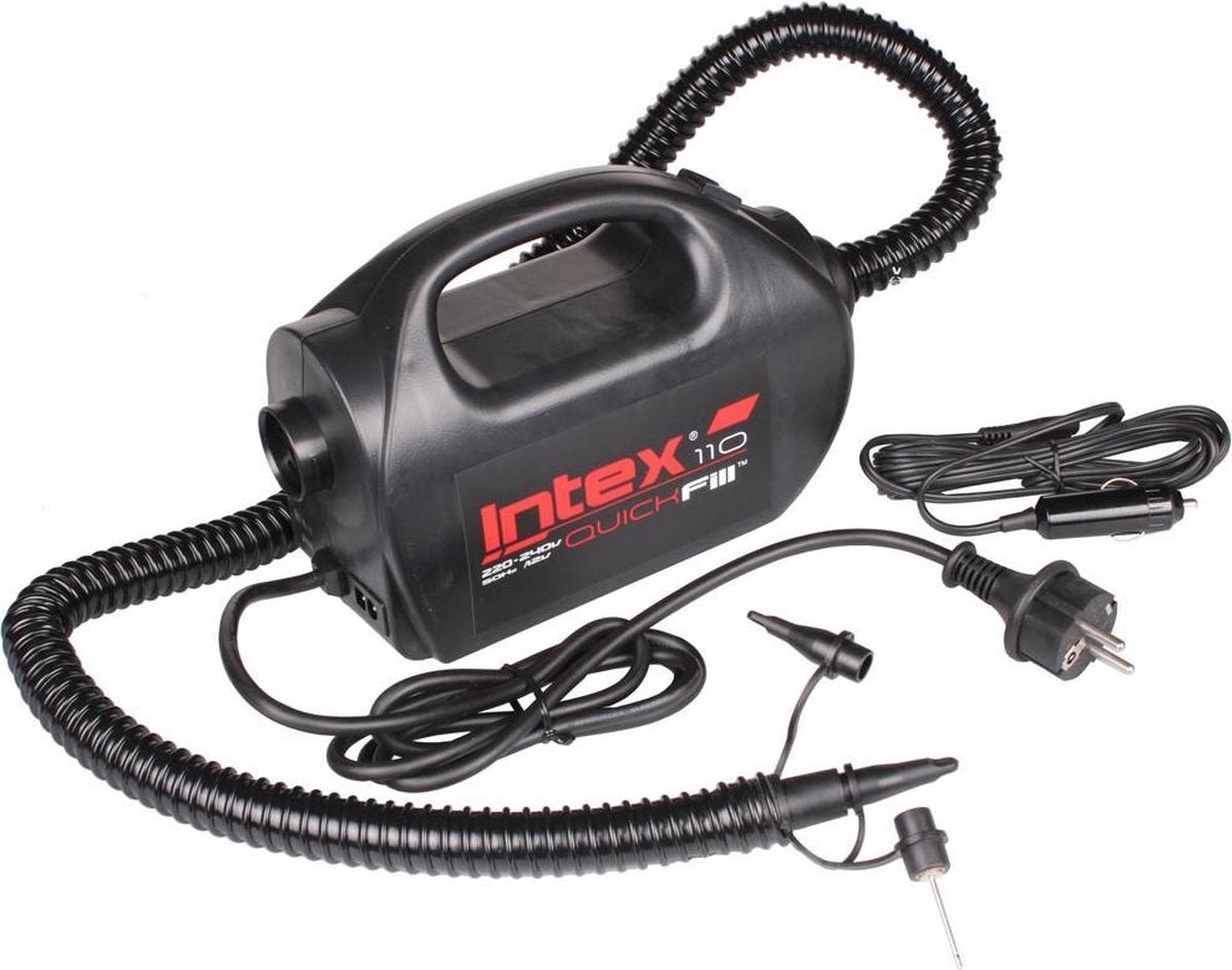 Intex 68609 - QuickFill® elektrische luchtpomp - 12V & 220V - met 3 mondstukken - blazen & zuigen
