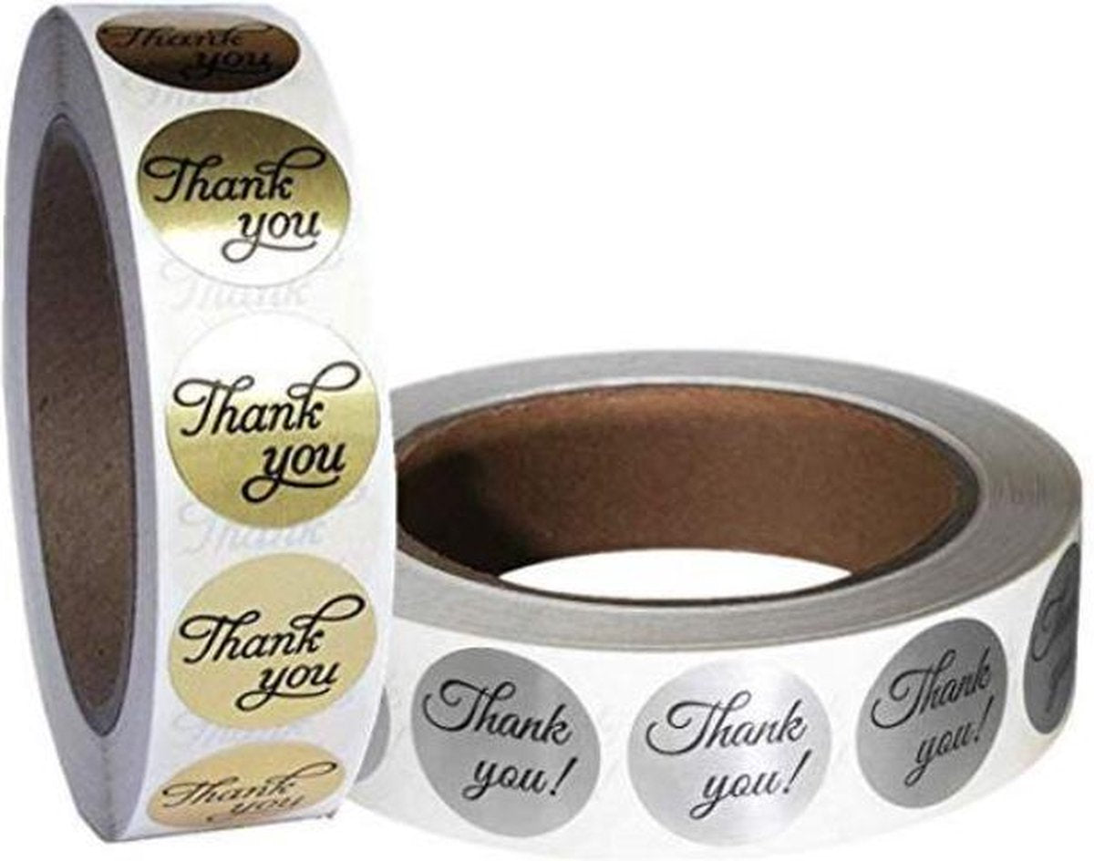 2 rollen stickers * 1000 stickers * Thank You zilver en goudkleur 2