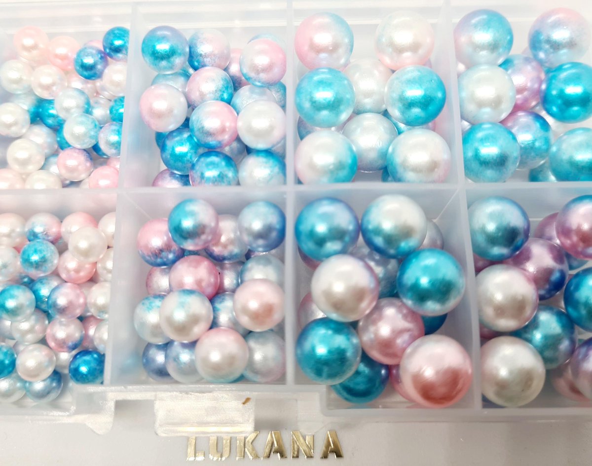 Lukana® DARK BLUE PINK losse parels  in doos 10 vakjes  - voor machine parel  zetten - 600-864 pcs in box/ Acrylic ABS Imitation parels / size ss4 200pcs/ ss6 60pcs/ss8 28pcs/ss10 13pcs/ss10 14pcs