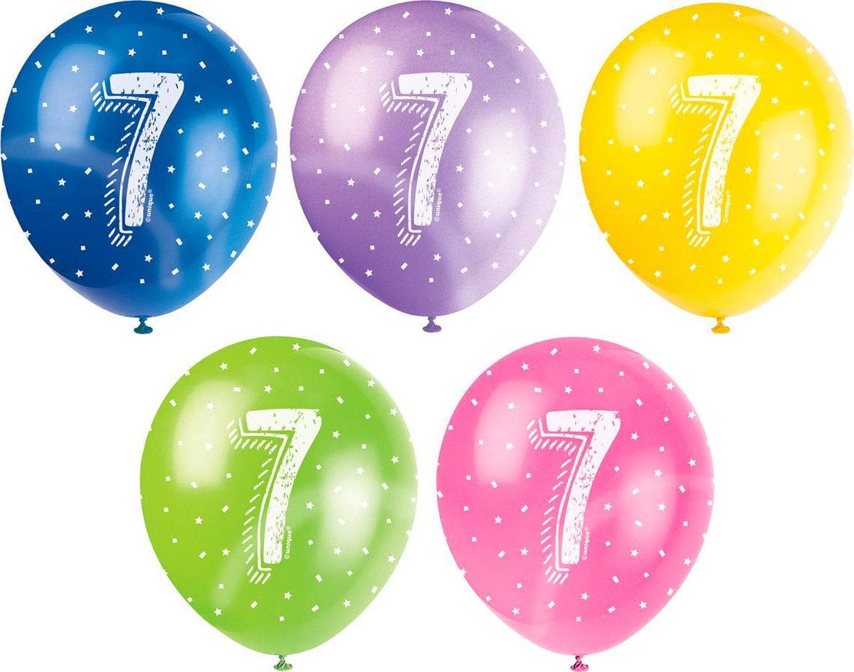 Ballonnen 7 Jaar Confetti 30cm 5st