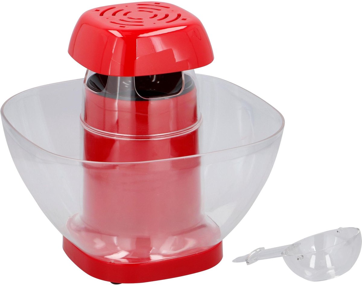 Popcornmaker - 1200W - warmeluchtcirculatie - bereiding zonder boter of olie - rood - maatlepel inbegrepen