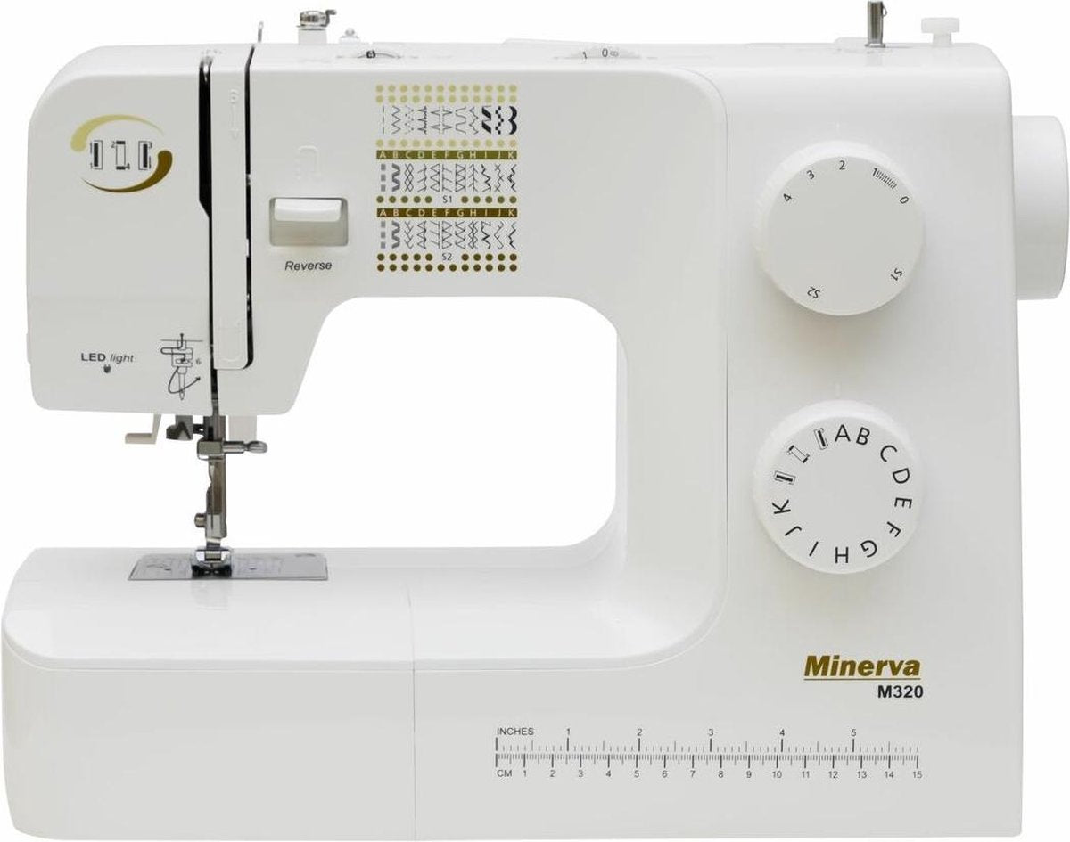 Minerva M320 - vrije arm naaimachine - 34 steek programma's en accesoires  - Wit