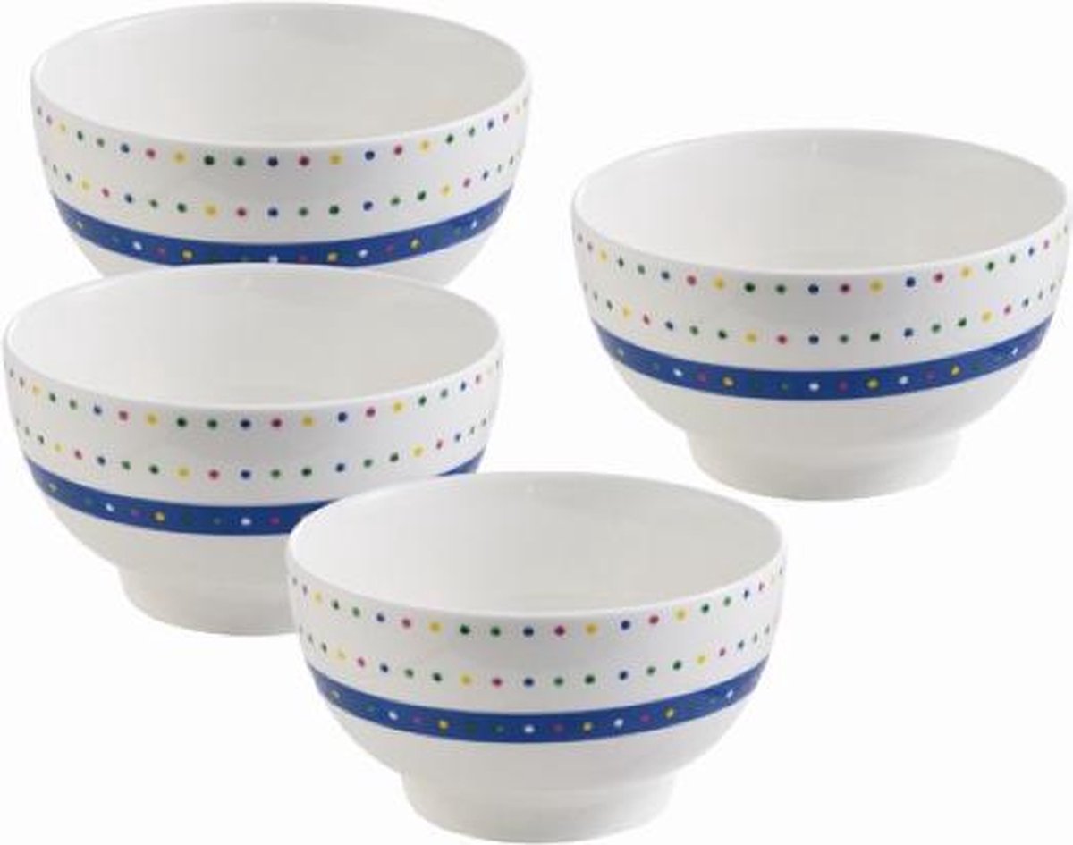 Set 4 stks Bols 650 ml Nieuwe Bone China Design Kleur Punten Benetton House