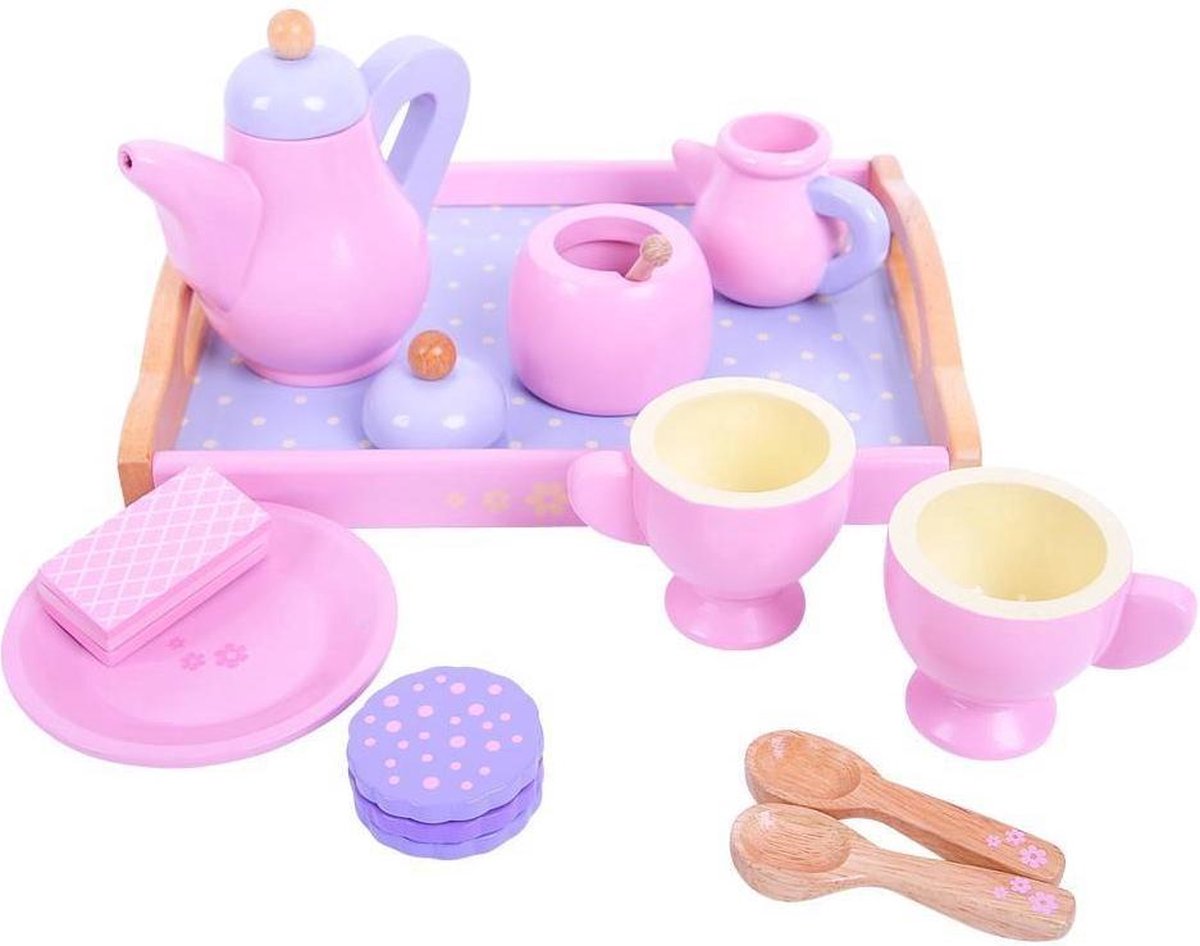 BIGJIGS Speelservies Theeset Hout - Roze