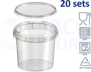 Plastic bakjes rond ø95mm (365 ml) – 20 stuks – Transparant met deksel - geschikt voor diepvries