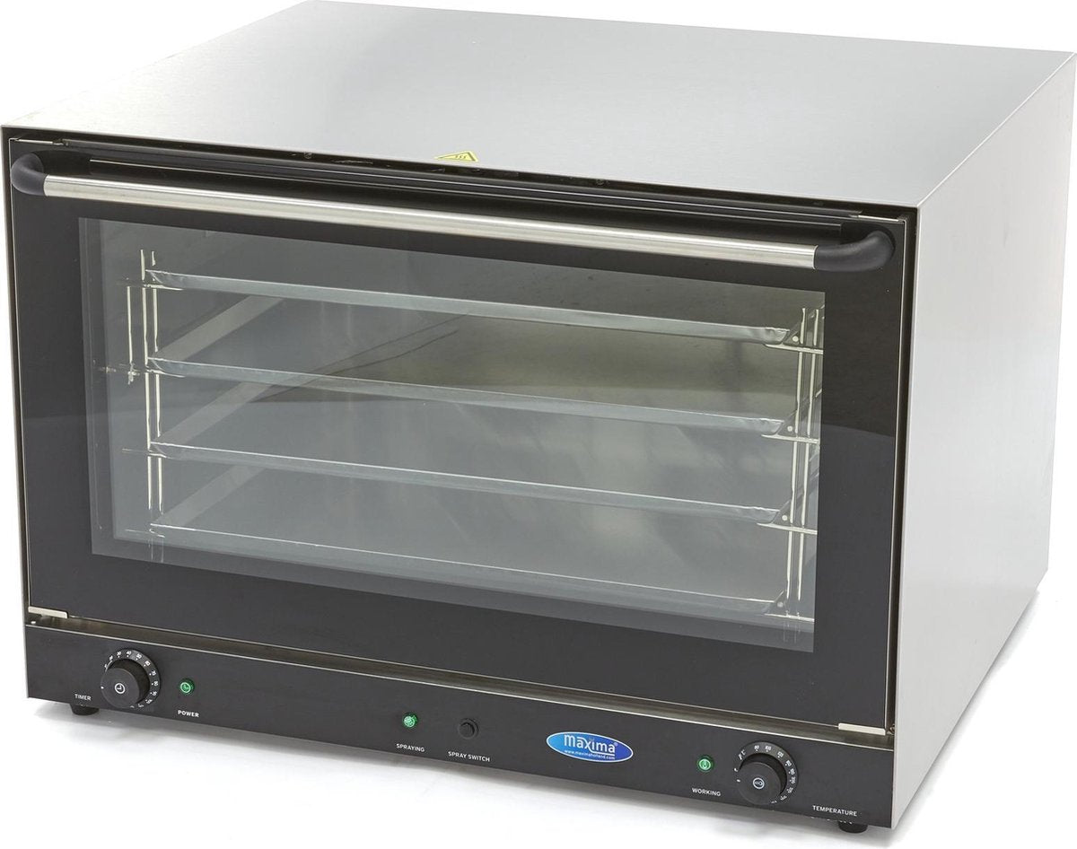 Heteluchtoven 400V - 4 Trays 60 x 40 cm - RVS - Variabele Thermostaat tot 300 Graden - Stoomfunctie - Uitneembare Deur - Bakkerij Oven - Maxima
