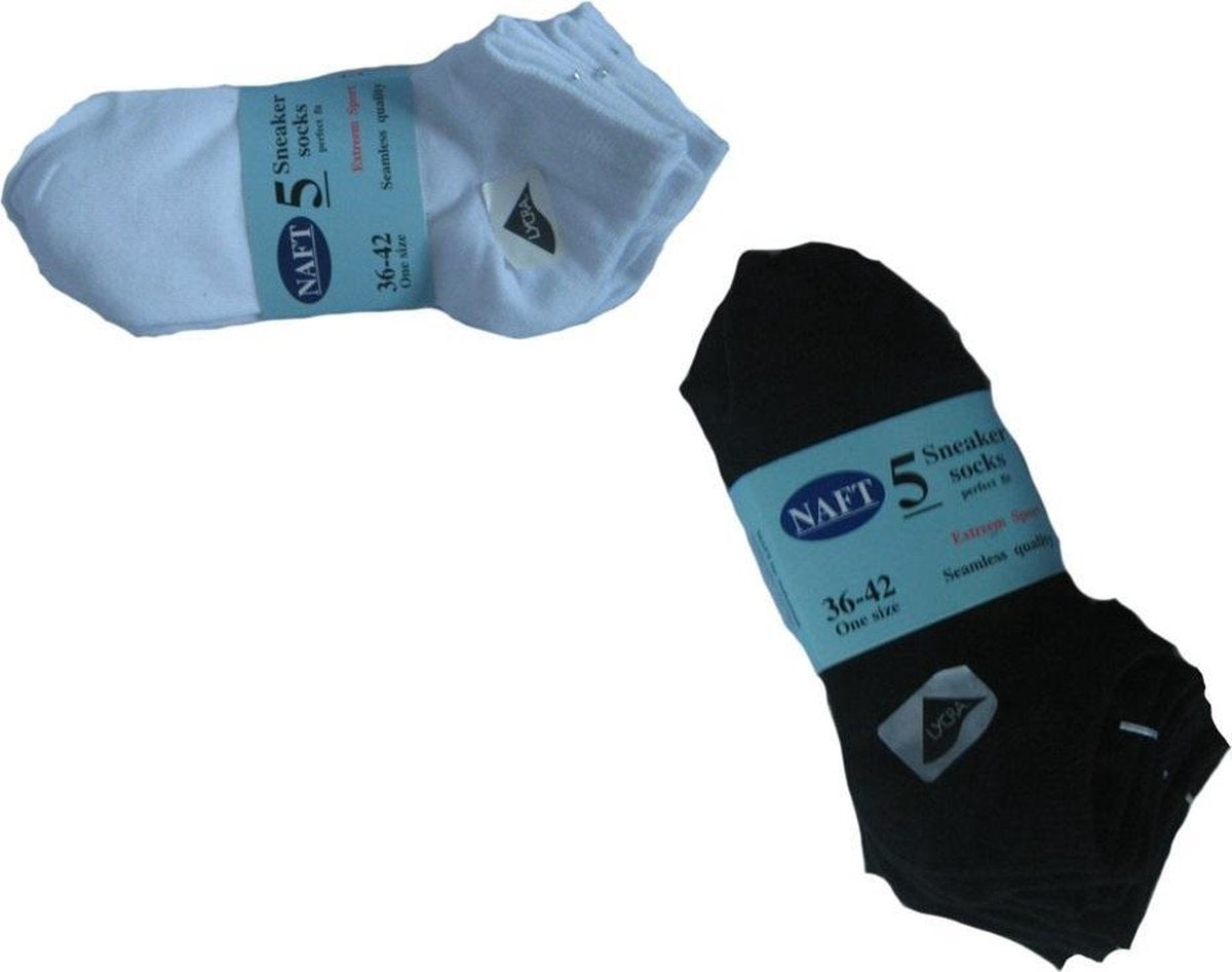 5- paar NAFT sneakersokken wit - 36/42 & 5- paar NAFT sneakersokken zwart - 36/42