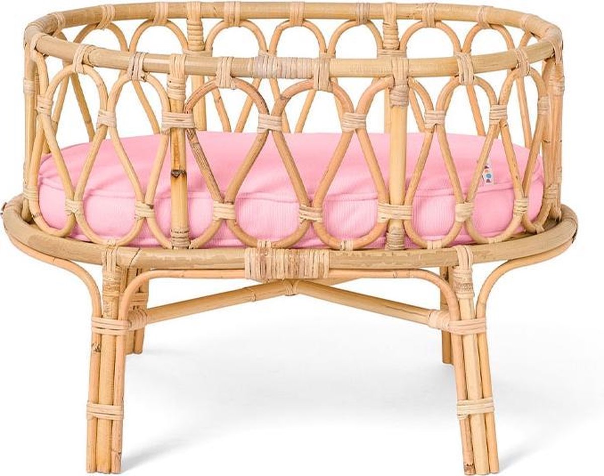 Rotan Poppenwieg Met Matrasje Roze Poppie Toys