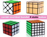Combi voordeel pack 4stuks kubus - Mirror Cube 3x3 + Speedcube 3x3 + Fishercube + 5x5 kubus (breinbrekers) cube