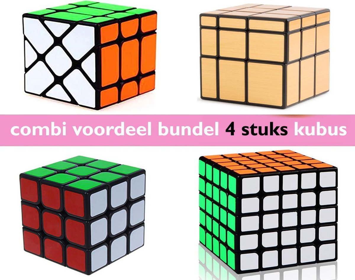 Combi voordeel pack 4stuks kubus - Mirror Cube 3x3 + Speedcube 3x3 + Fishercube + 5x5 kubus (breinbrekers) cube