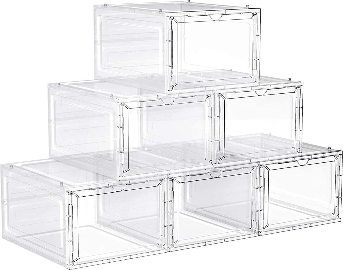Nancy's Set Van 6 Schoenendozen - Schoenenopberger - Schoenen Organizer - Kunststof - Transparant - Stapelbaar - 27 x 34.5 x 19 cm - Schoenen Tot Maat 45
