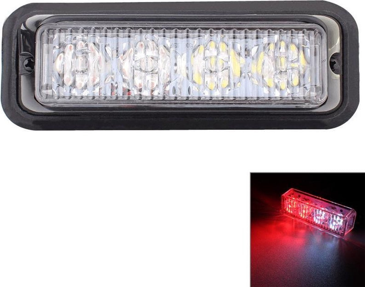 12W 720LM 6500K 635nm 4-LED wit + rood licht Wired auto knipperend waarschuwingssignaallampje