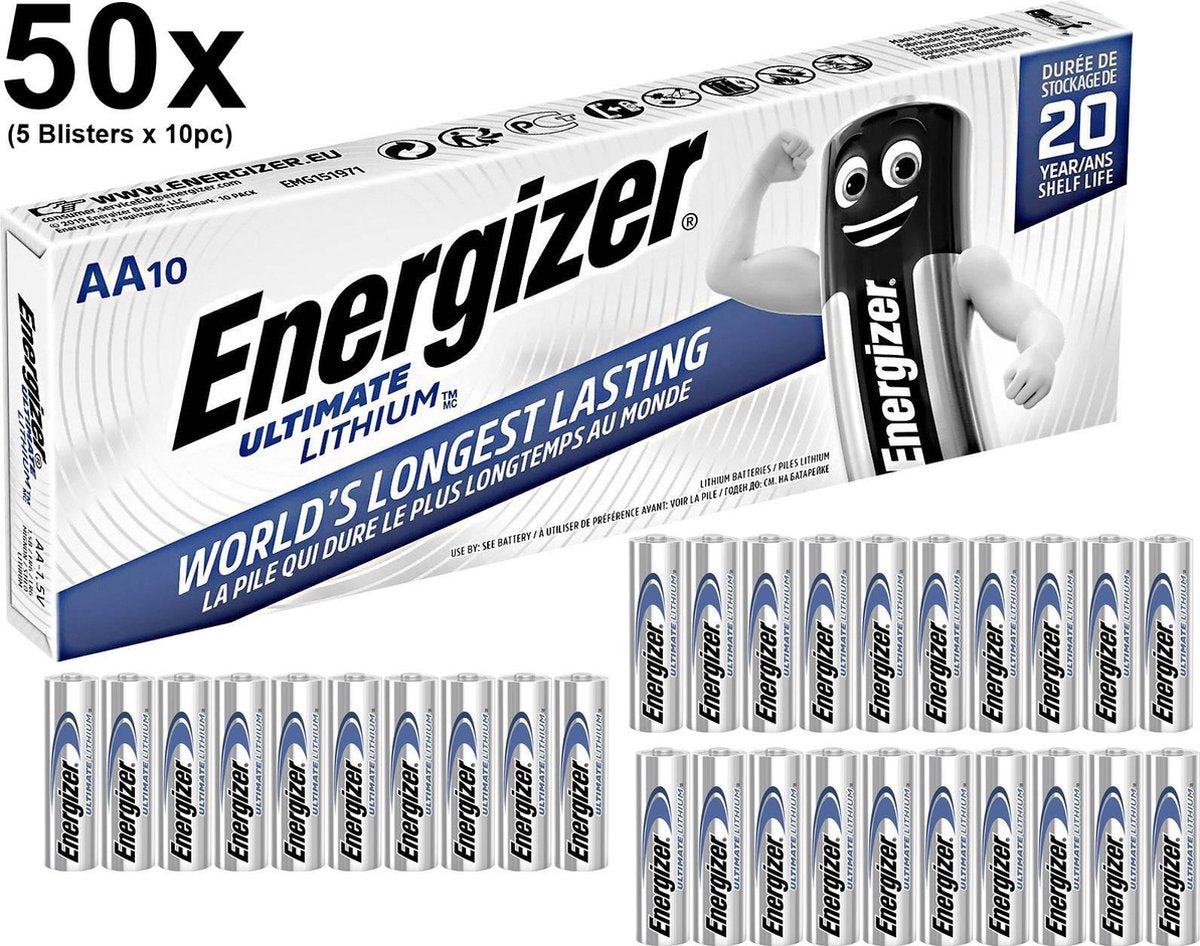 AA L91 Energizer Ultimate Lithium 3000mAh 1.5V - 50 Stuks (5 Blisters a 10st)