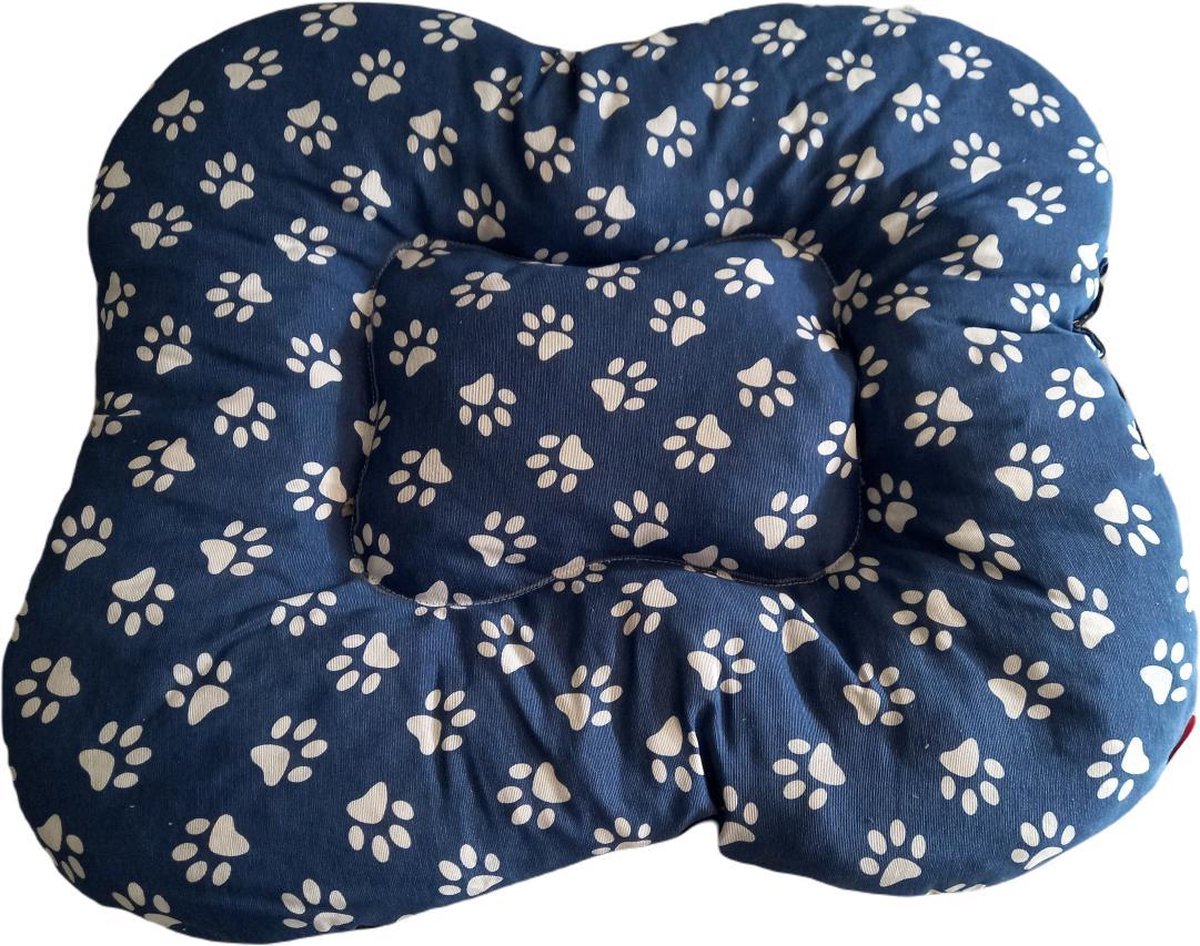 kussen voor kleine honden - Katten 70-70 cm (blauw met witte pootmotieven)
