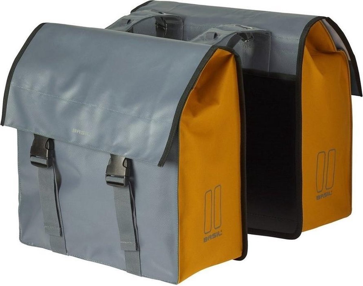 Dubbele fietstas Basil Urban Load 48-53 liter 41 x 18 x 46 cm - grijs met geel