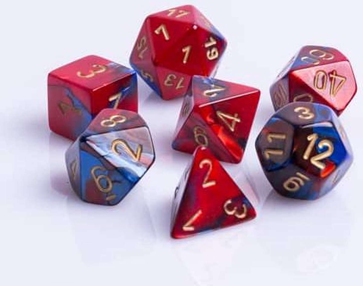 Polydice Dobbelstenenset Gemêleerd Blauw Rood met Goud