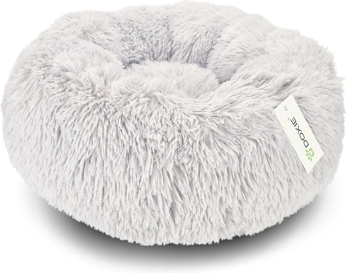 Doxie® Pluche Fluffy Donut Hondenmand – Kattenmand – Hondenkussen – Kattenkussen – Wasbaar – Antislip – ⌀ 80 cm – Lichtgrijs