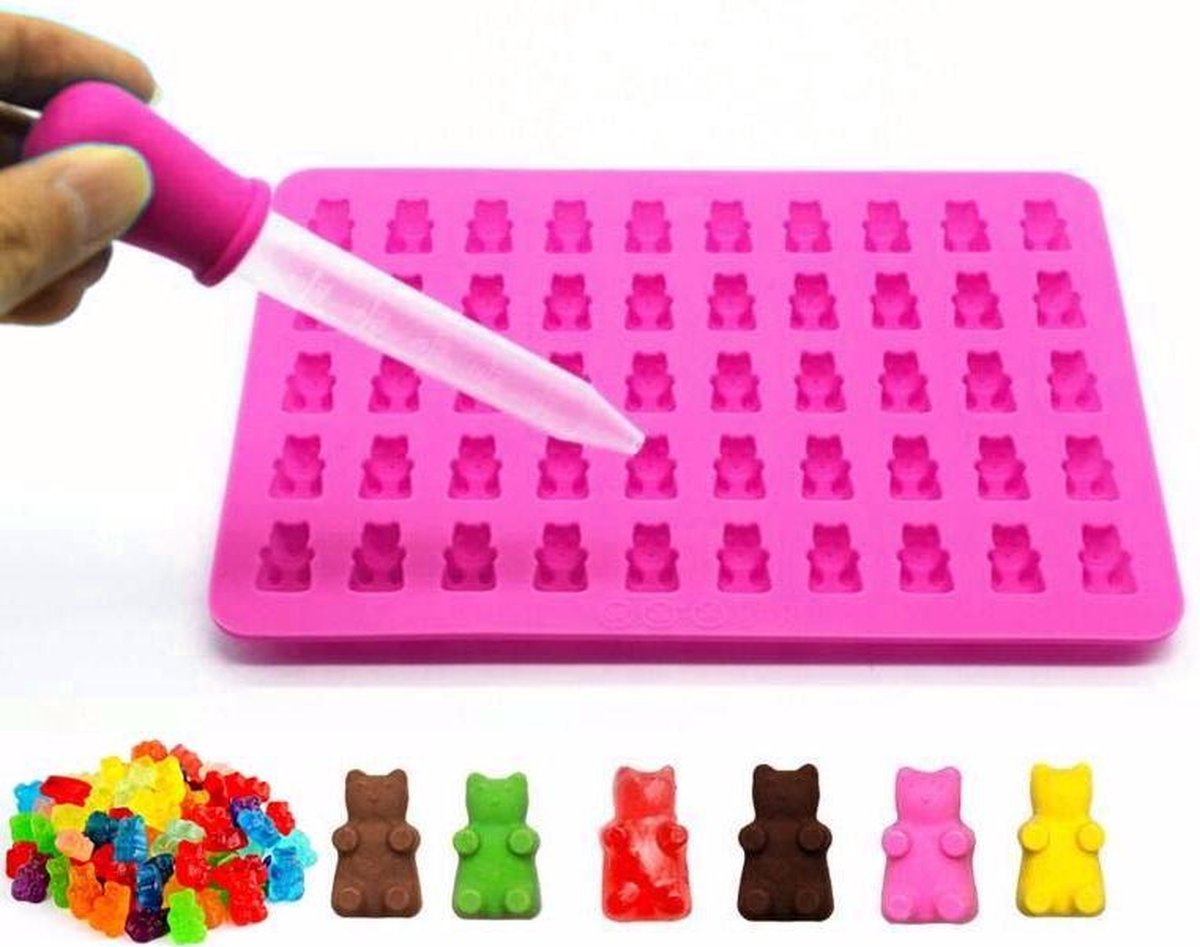 Siliconen Gummy Bear Mal – Chocoladevorm – Gelatine vorm – Snoep Maker – Ijsvormpjes – Gelei mal - Donker Roze