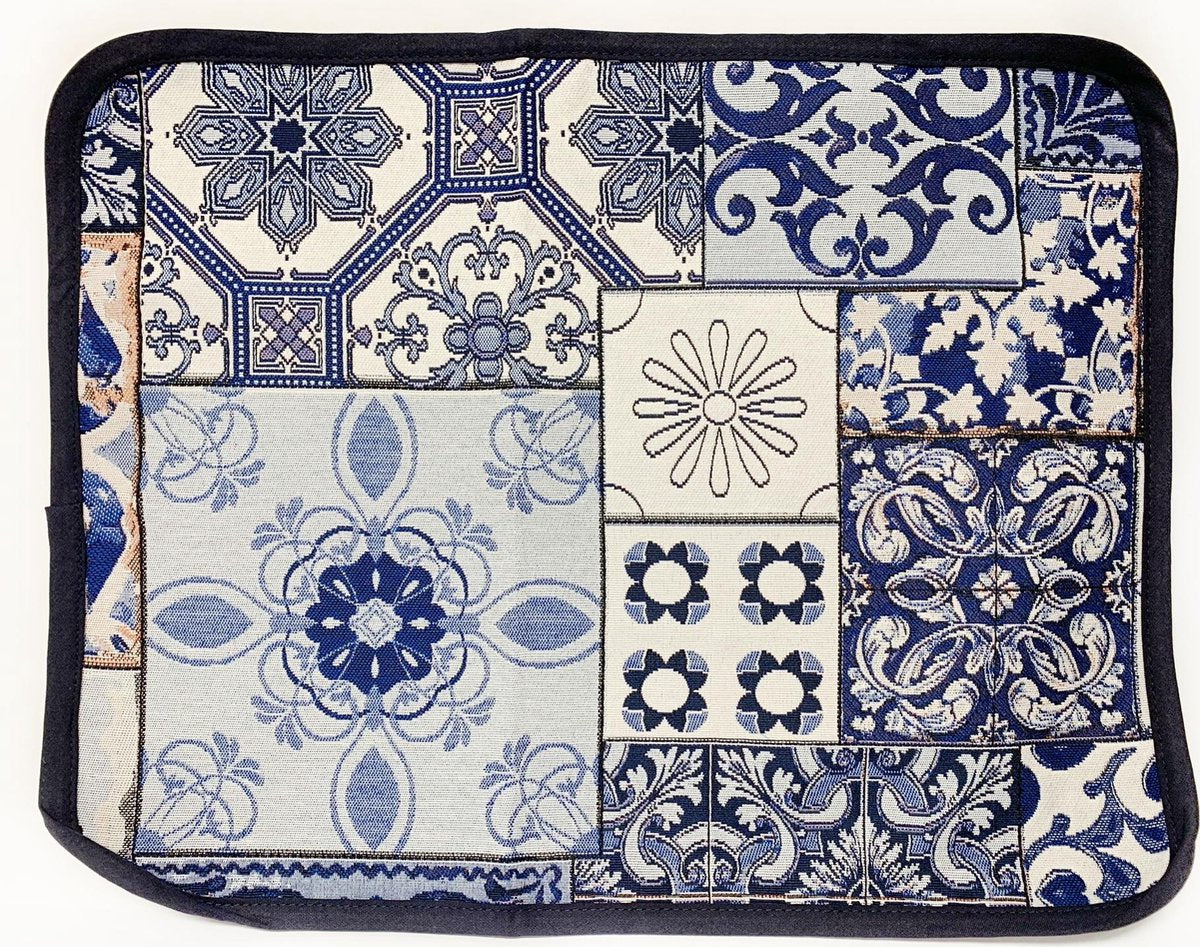 Placemat- luxe gobelinstof - Mural - Tegelmotief - Delfts blauw - 45x40 cm