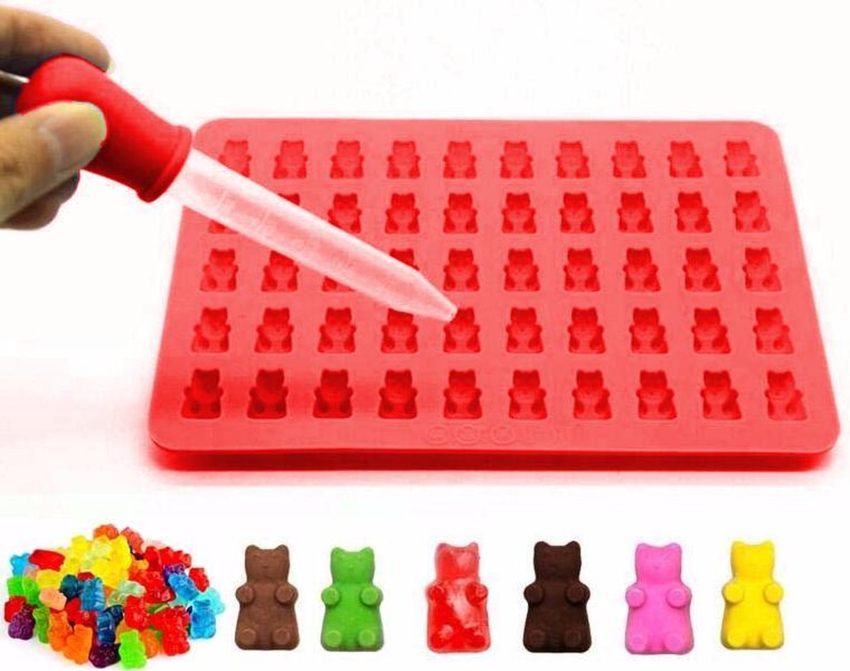 Siliconen Gummy Bear Mal – Chocoladevorm – Gelatine vorm – Snoep Maker – Ijsvormpjes – Gelei mal - Rood