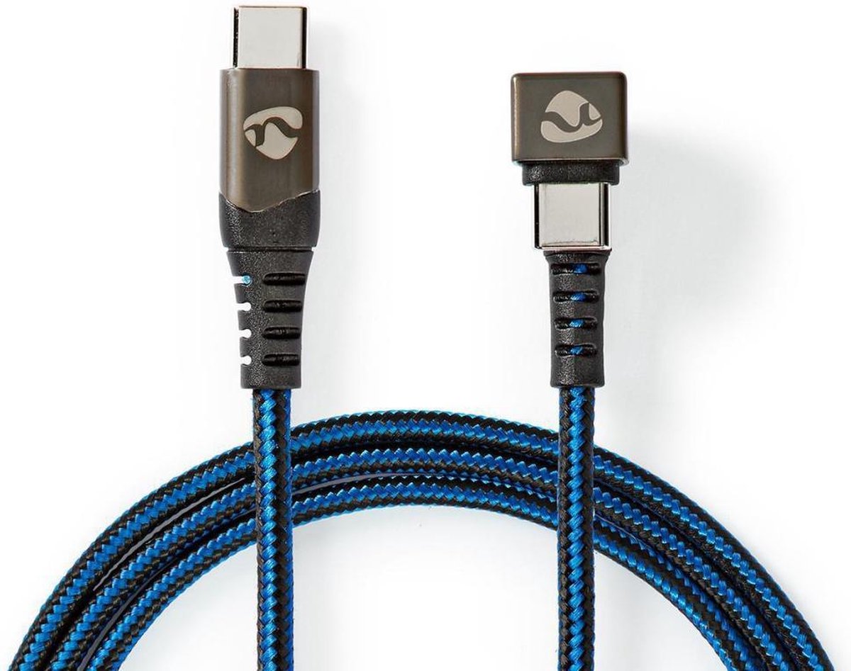 USB-Kabel | USB 2.0 | USB Type-C™ Male | USB Type-C™ Male | 480 Mbps | Verguld | 1.00 m | Rond | Gebreid / Nylon | Blauw / Zwart | Cover Window Box