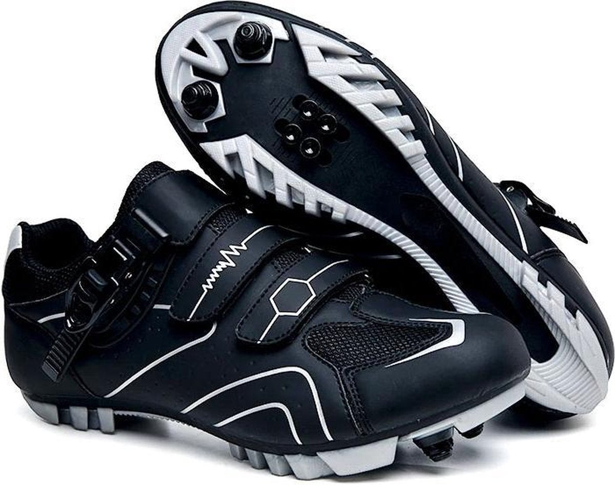 Fietsschoenen - MTB Schoenen - Wielrenschoenen - Klikschoenen - Kleur Zwart-Zilver - Mountainbike - Racefiets - Maat 46