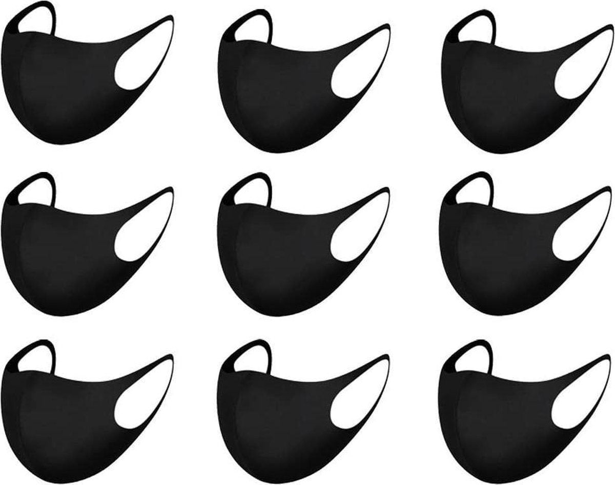 9x FASHION Mondkapje - ZWART - Mondmasker - Wasbaar - Mondkapjes - Black - Facemask - Mouth mask - Herbruikbaar - Adembescherming - Mannen