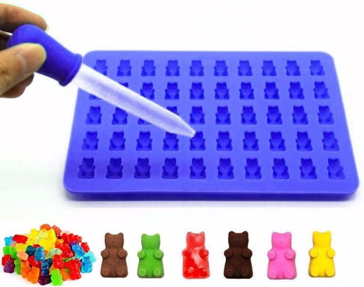 Siliconen Gummy Bear Mal – Chocoladevorm – Gelatine vorm – Snoep Maker – Ijsvormpjes – Gelei mal - Donker Blauw