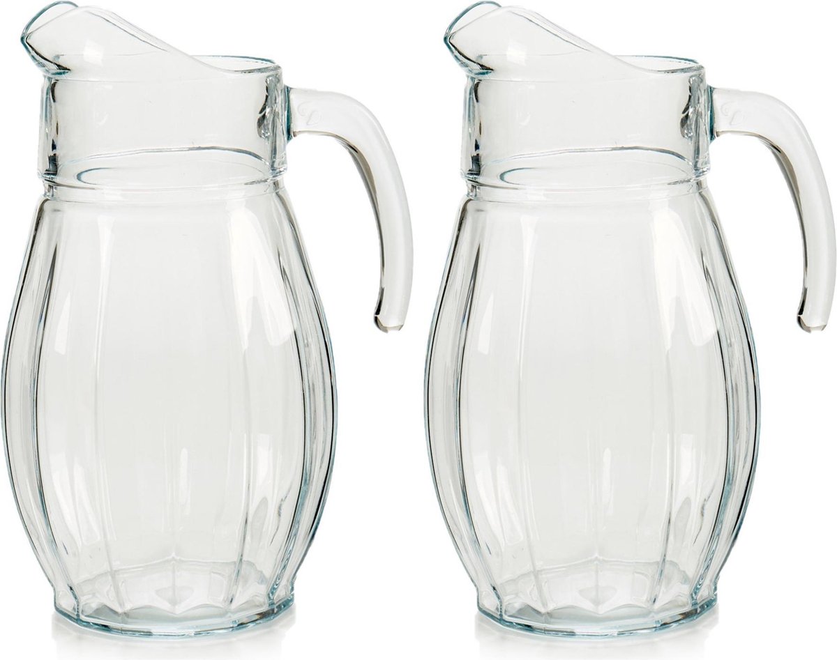 Set van 2x stuks glazen schenkkannen/karaffen 1