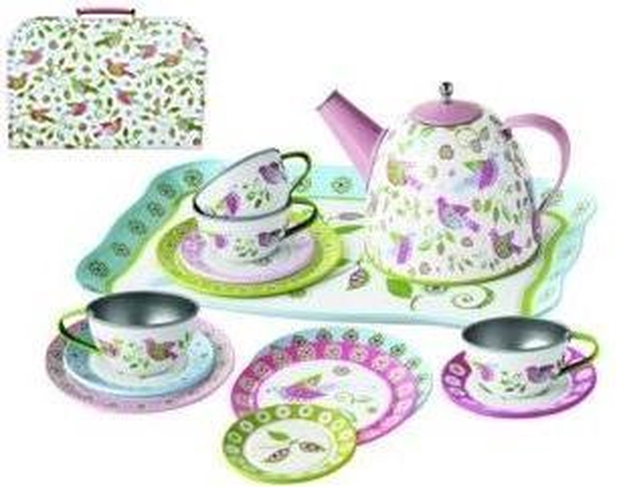 Simply for Kids Tinnen Theeservies Birds met Koffertje