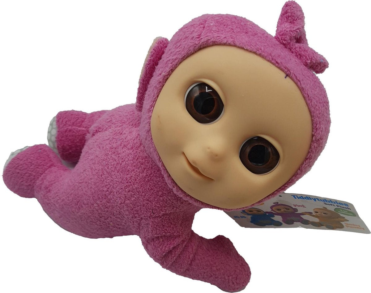 Teletubbies / Tiddlytubbies - Ping (roze in kruipende houding) - Pluche Knuffel - 24 cm