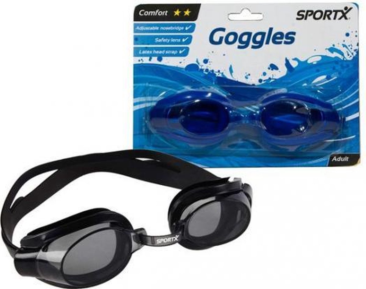 Blauwe zwembril met latex hoofdband
