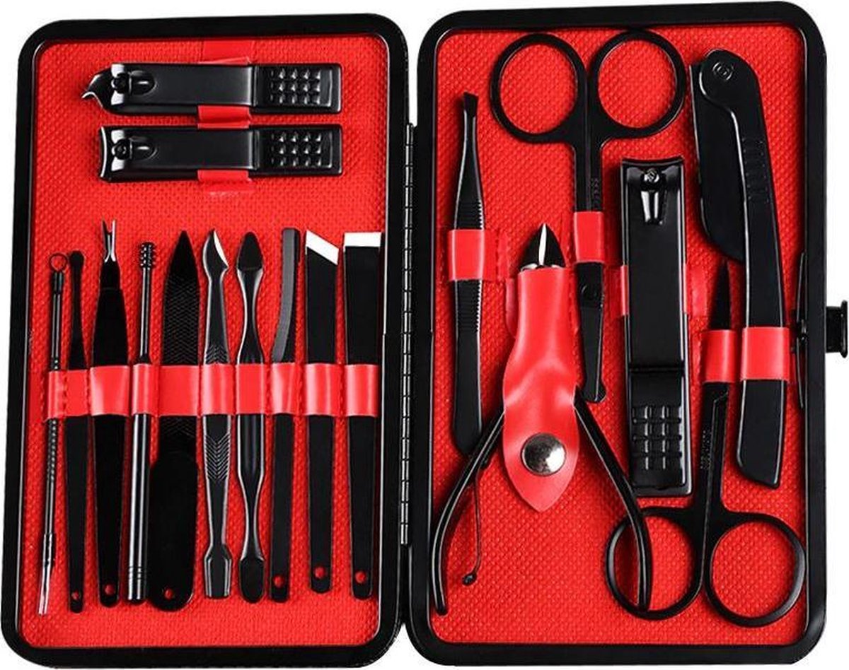 Strex Luxe Manicureset / Pedicureset met Lederen Opbergetui - 20 Delig - Manicure Set - Pedicure Set - Manicure Sets - Pedicure Sets