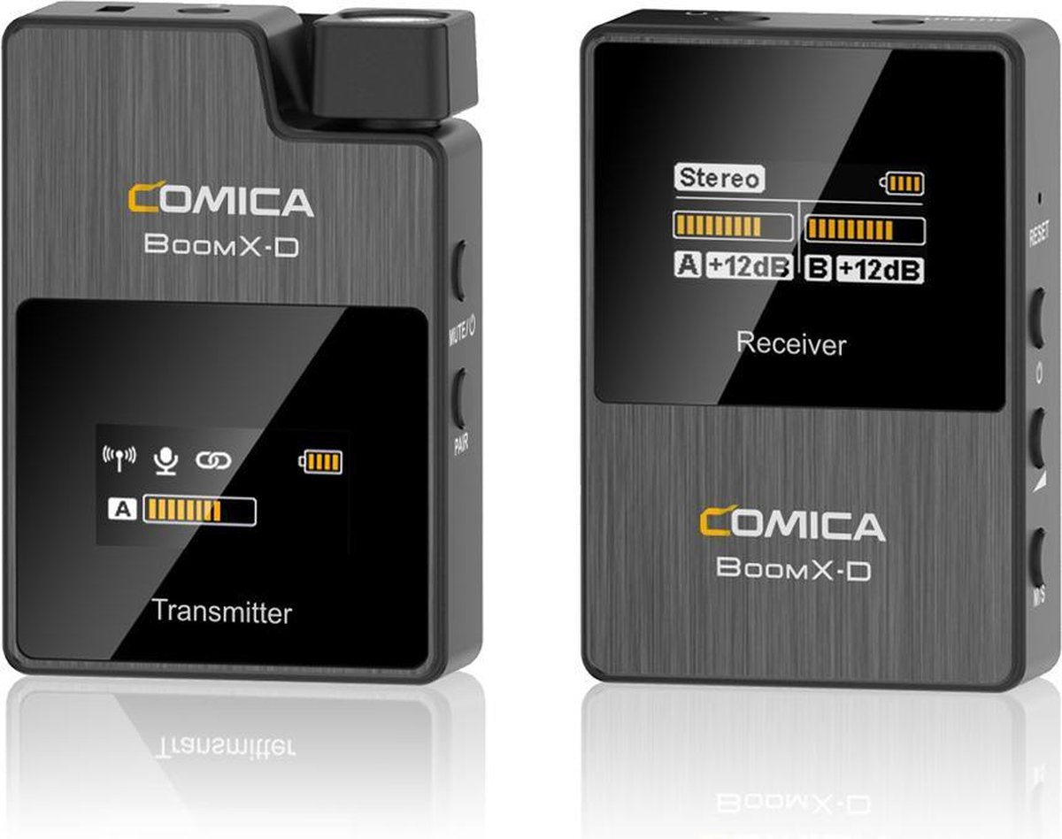 Comica BoomX-D D1 draadloze microfoon-set met zender en ontvanger voor camera en smartphone