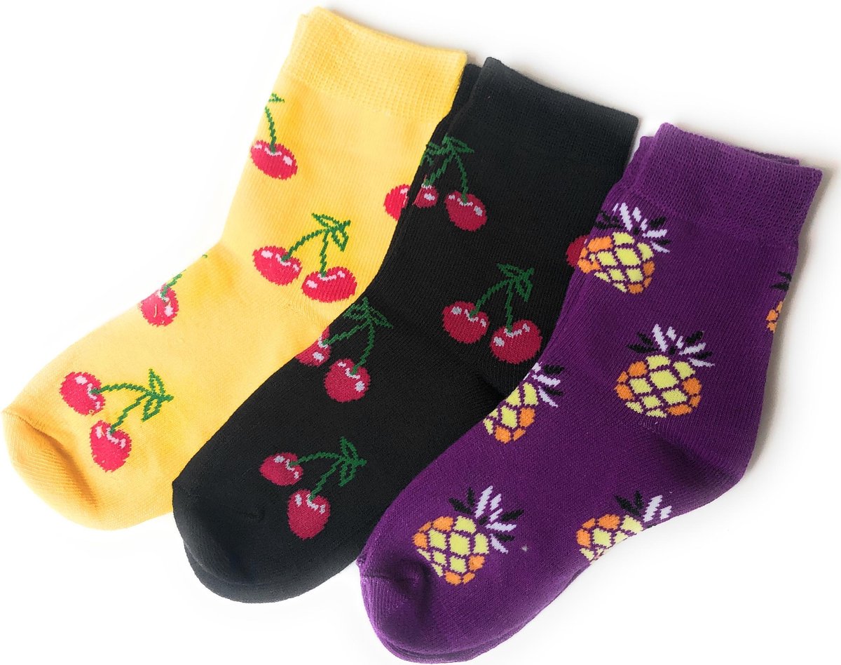 Hipperboo® - The Kids - Kindersokken - 3 paar - 6-10 jaar oud - Maat 29-33 - Fruit