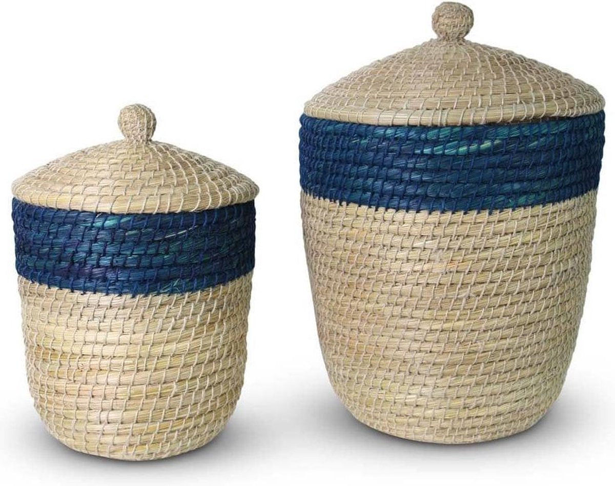 Opbergmand met Deksel van Zeegras Blauw