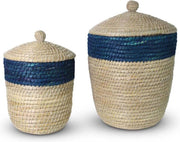 Opbergmand met Deksel van Zeegras Blauw
