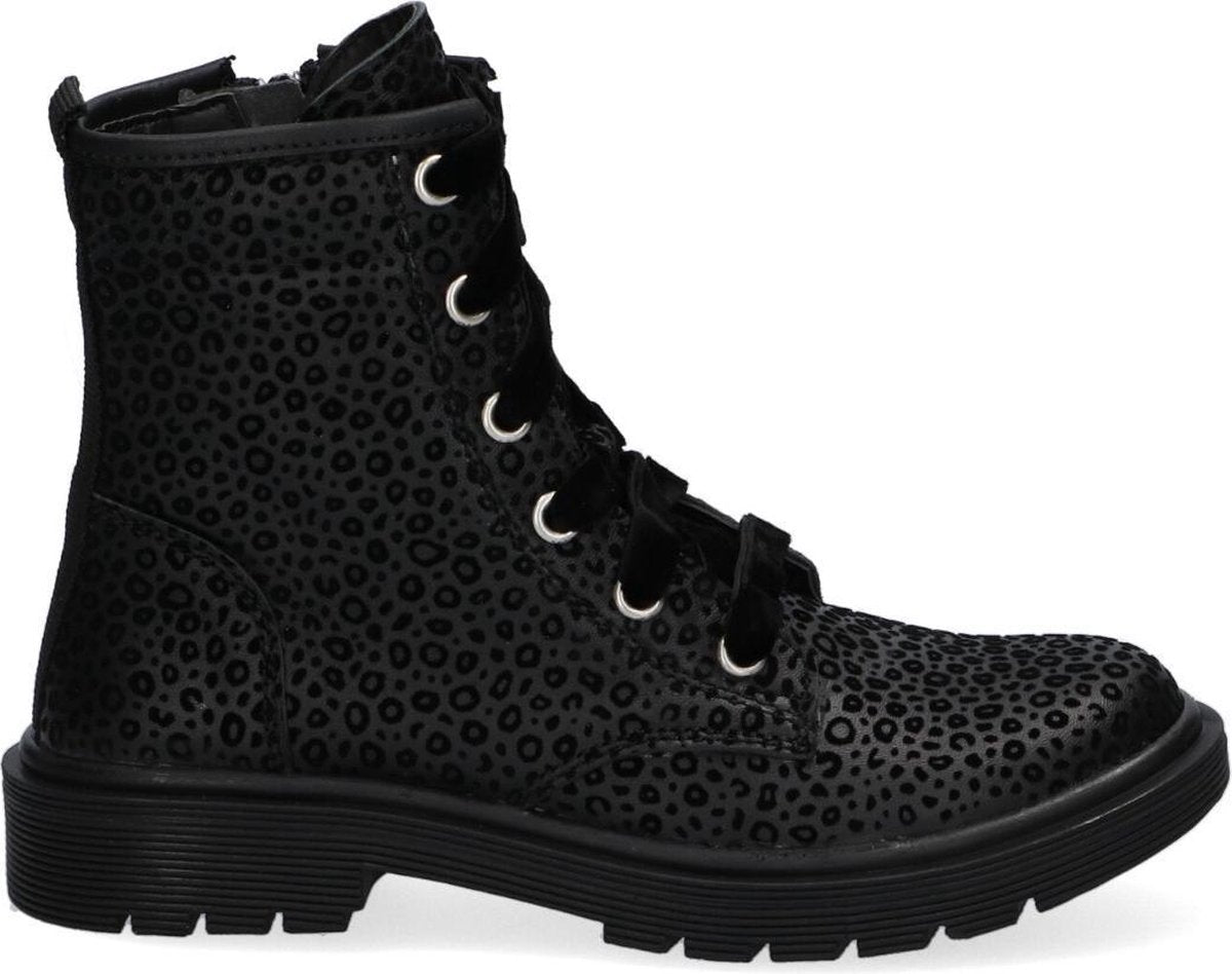 Braqeez 419773-689 Meisjes Biker Boots - Zwart - Leer - Veters