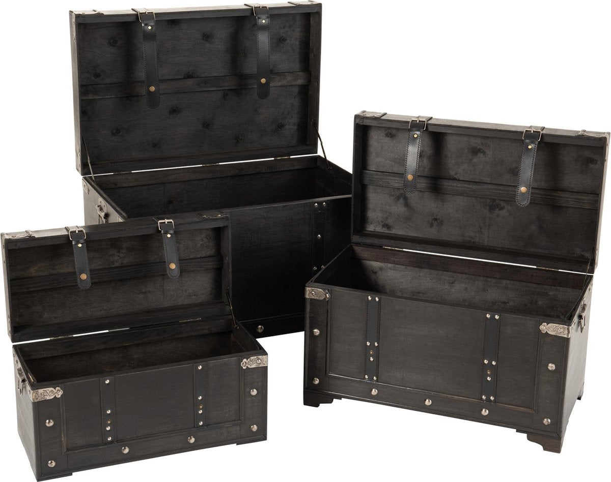 J-Line Set Van 3 Koffers Rechthoek Hout Zwart