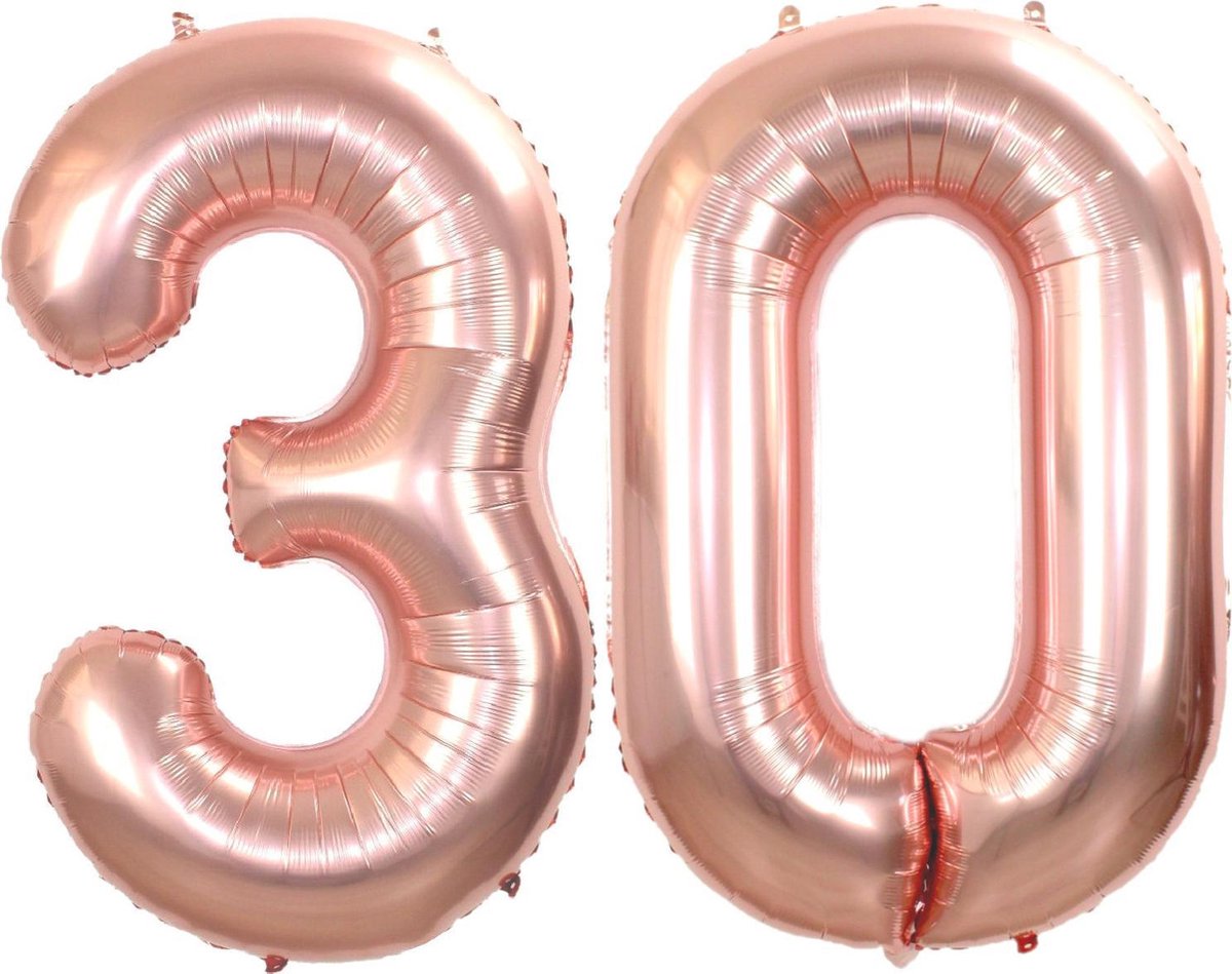 Folie Ballon Cijfer 30 Jaar Rosé Goud 86Cm Verjaardag Folieballon Met Rietje