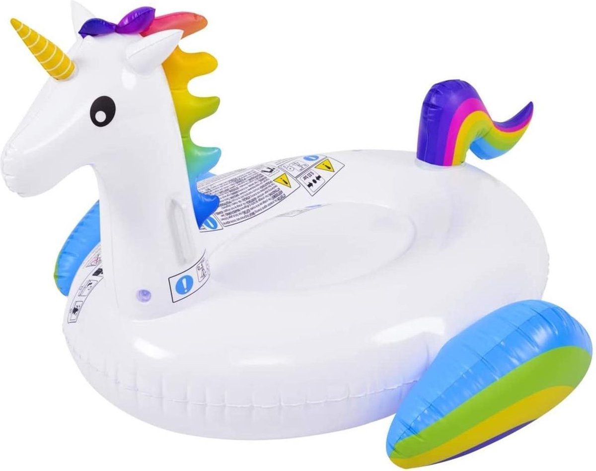 Opblaasbare zwembad luchtbed/ride-on witte eenhoorn/unicorn   132 x 110 x 87 cm - Zwembanden/ringen speelgoed dieren