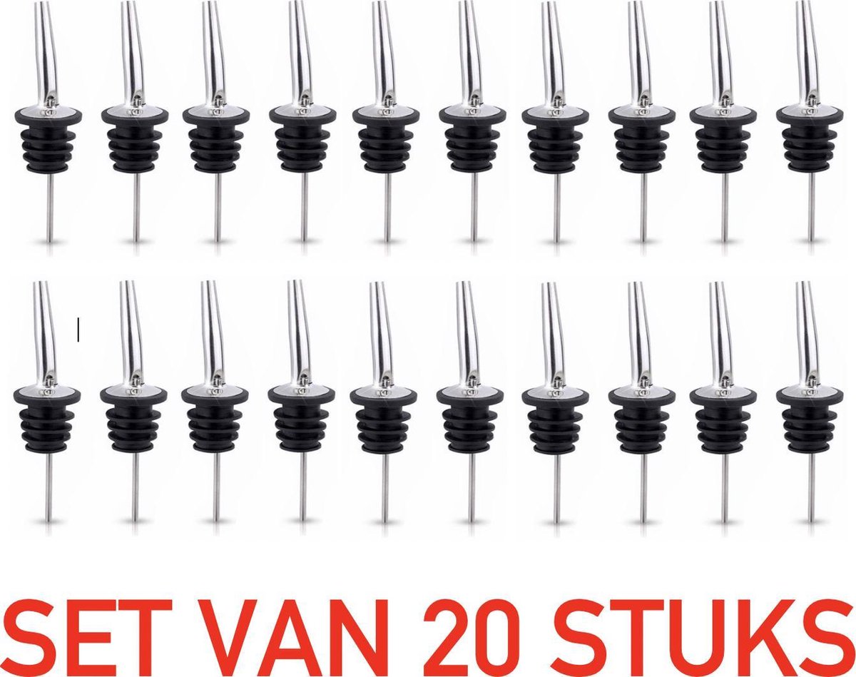 Schenktuit - Schenkdop - Likeurschenker - Maatschenker - Schenktuiten - Schenkdoppen - Likeurschenkers - Maatschenkers - Flesdop - Fles - Olie - Sterke Drank - Flessen - Doppen - RVS Staal - Cocktails - Wijn - Premium Kwaliteit - 20 STUKS