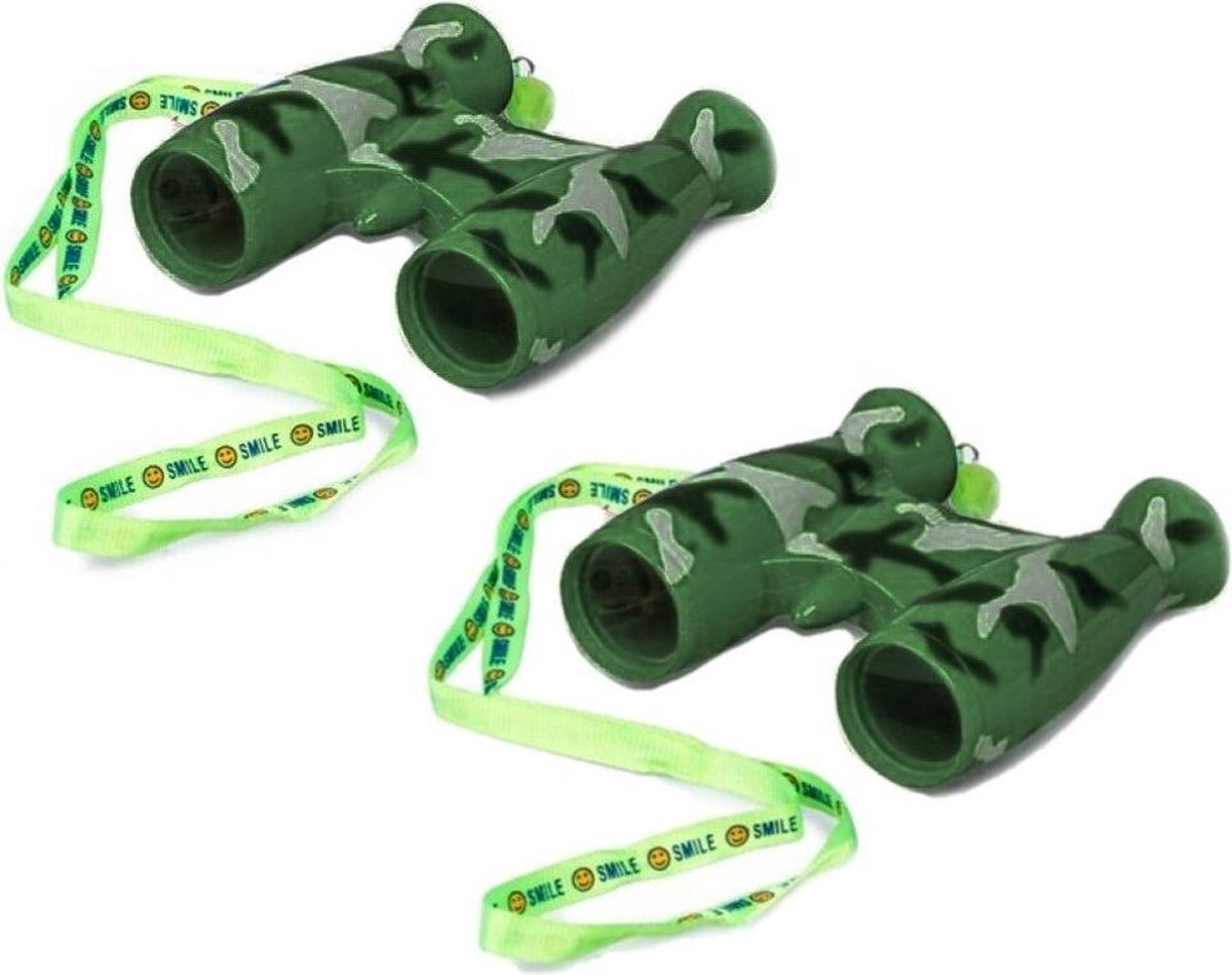 2x stuks kinder speelgoed verrekijkers groen voor peuters 9 cm - Safari verkennen - Ontdekkingsreis - Verrekijkers voor kinderen