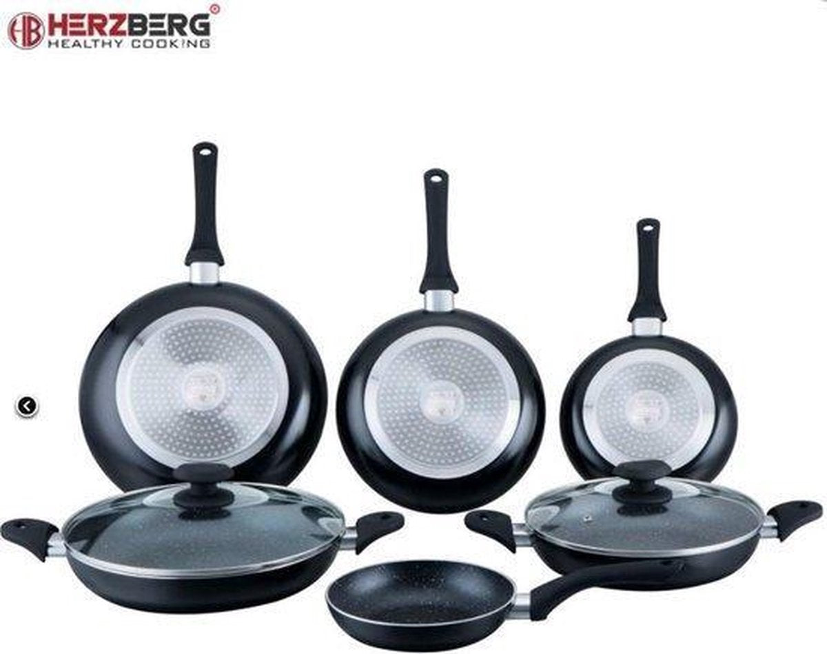 Herzberg HG-6010: 8-Delige Met Marmer Beklede Koekenpannenset