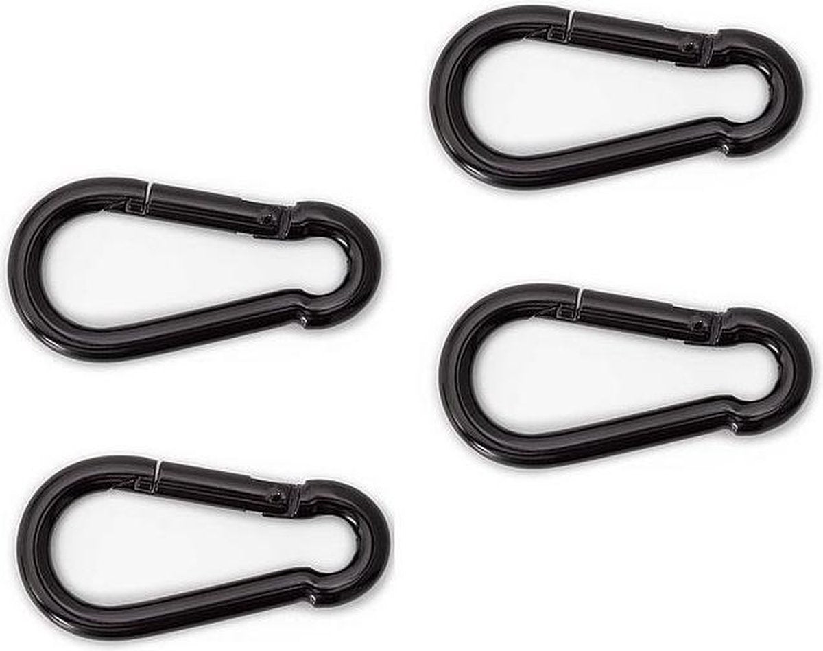 4x stuks karabijnhaak / karabijnhaken zwart gelakt staal 6 cm - snaphooks/ carabiners