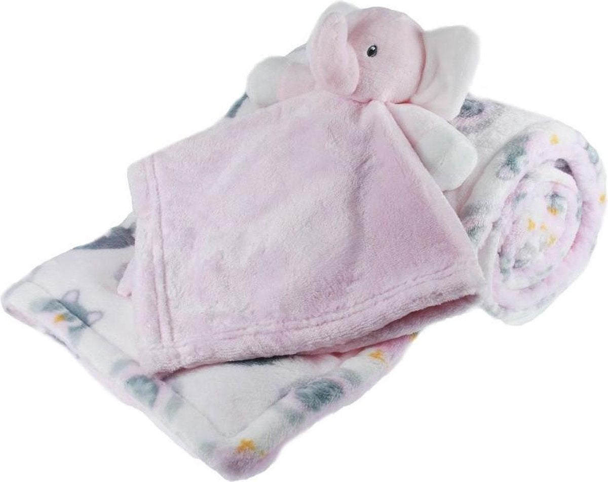 Soft Touch Deken Met Knuffel Olifant 70 X 100 Cm Wit/roze