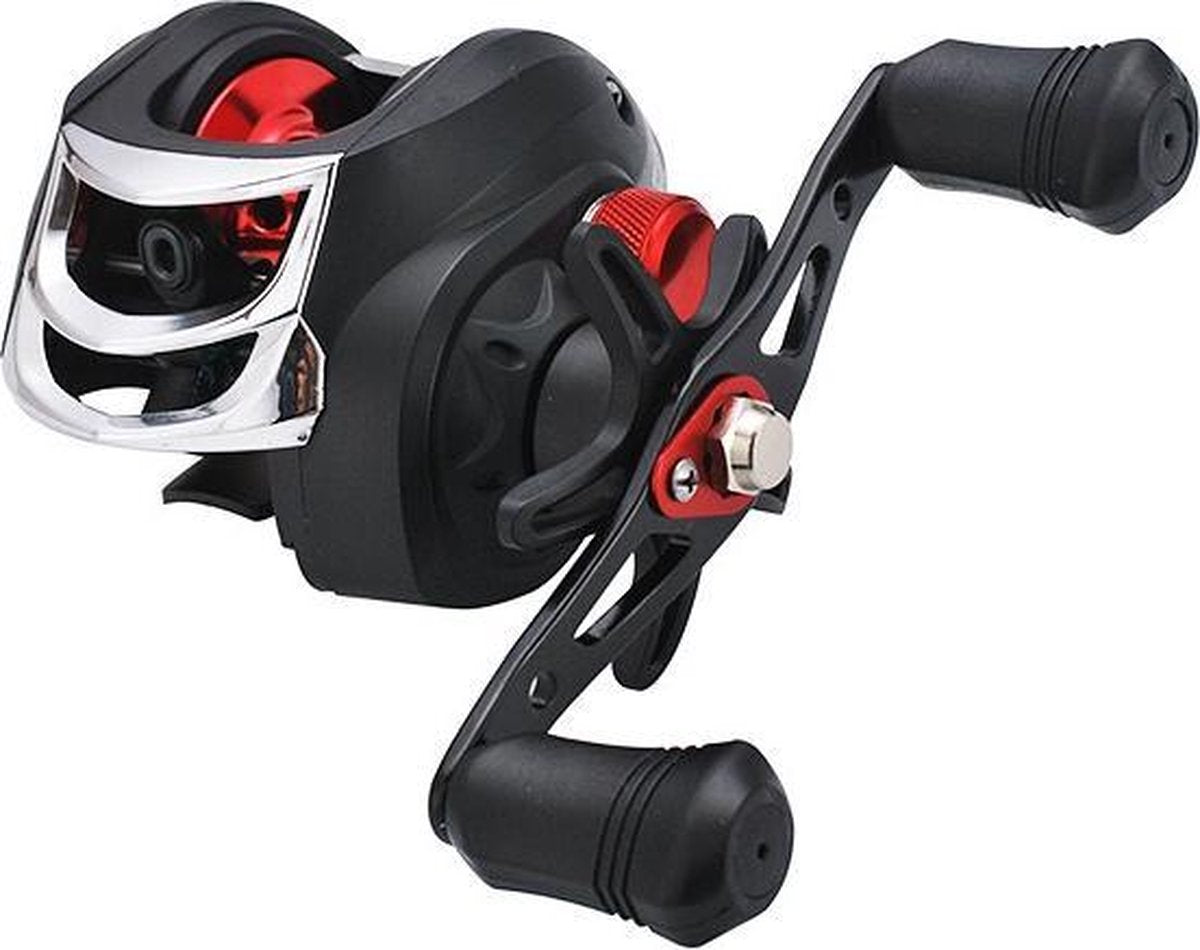 Lizard LK201 Reel - Baitcasting reel - low profile reel - Druppelreel - Roofvis - Zeevissen hengelsport - Rood/zwart - Kogellagers 17+1 - Gear-ratio 7.2:1 - Links