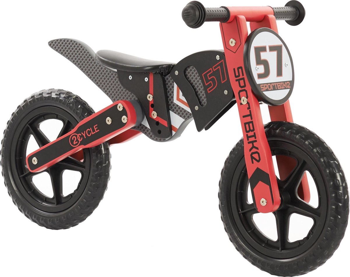 2Cycle Motor  Loopfiets - Hout - Rood
