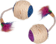 Flamingo Sisal Speelbal Rammelaar met veer - Kattenspeelgoed - 6.5 cm - Mutli
